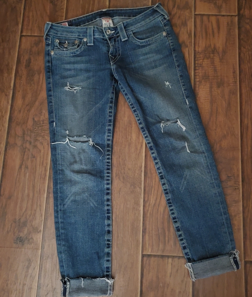 TRUE RELIGION JULIE SWAROVSKI BUTTONS SKINNY JEANS